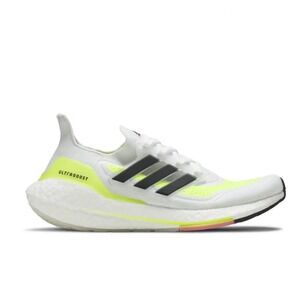 adidas Ultraboost White and Neon Yellow Athletic Shoes
